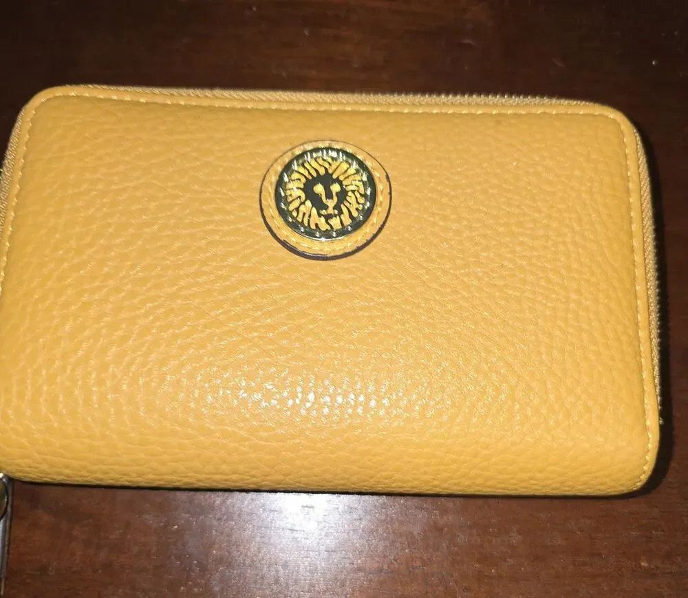 Anne Klein Leather Wallet, Mustard Yellow, Zip Around Wristlet
